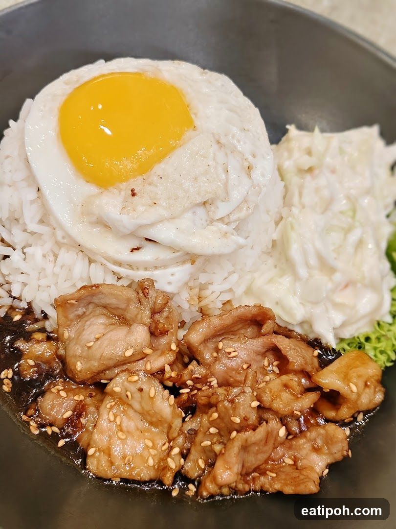 Rice bowl with egg and meat