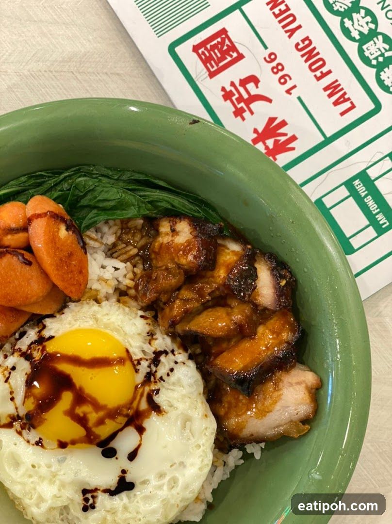Rice bowl with roasted meat and egg