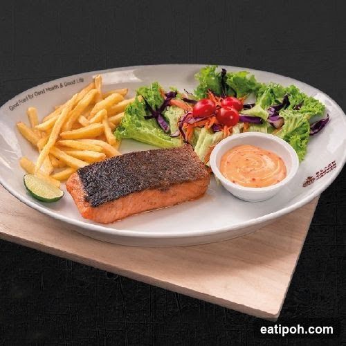 Salmon Dish with Fries and Salad