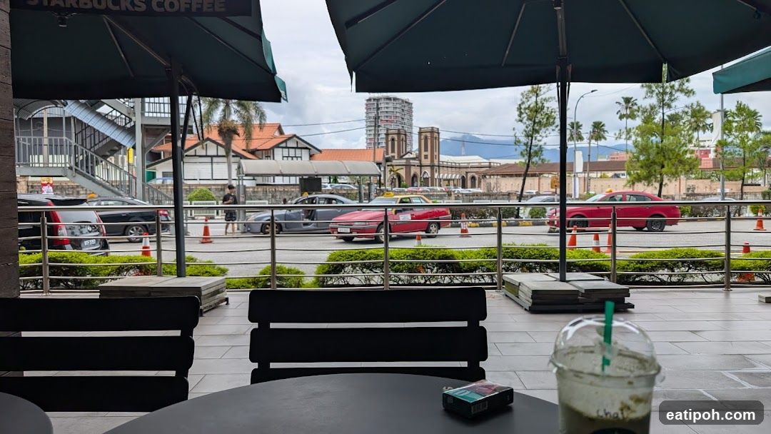 Outdoor seating area of a café