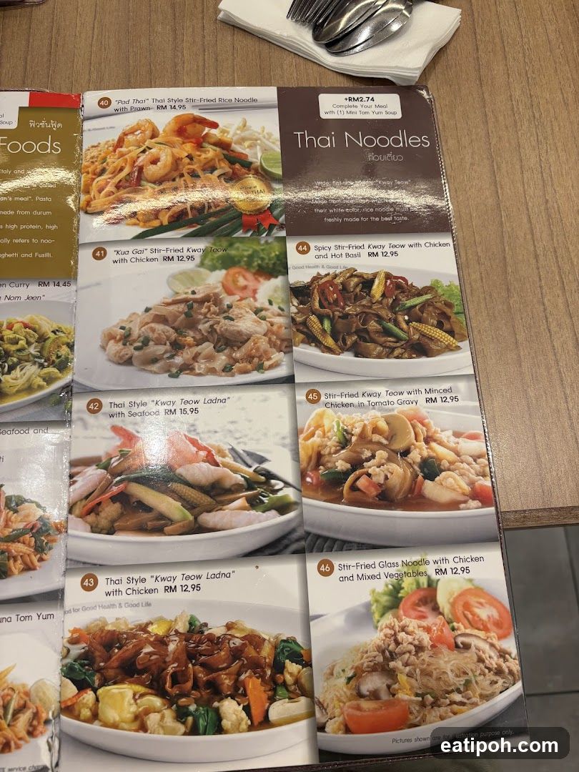 Thai Noodles Section of Menu