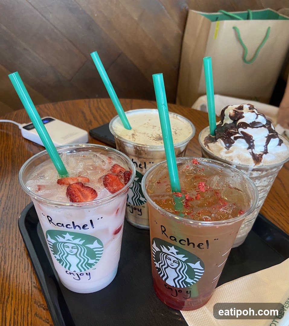 Starbucks beverages on tray