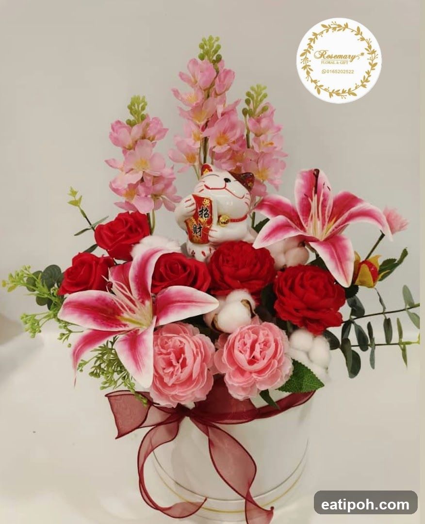 Floral Arrangement with Lucky Cat