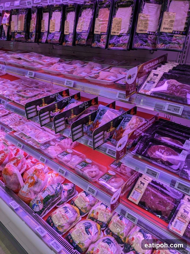 Meat section in supermarket