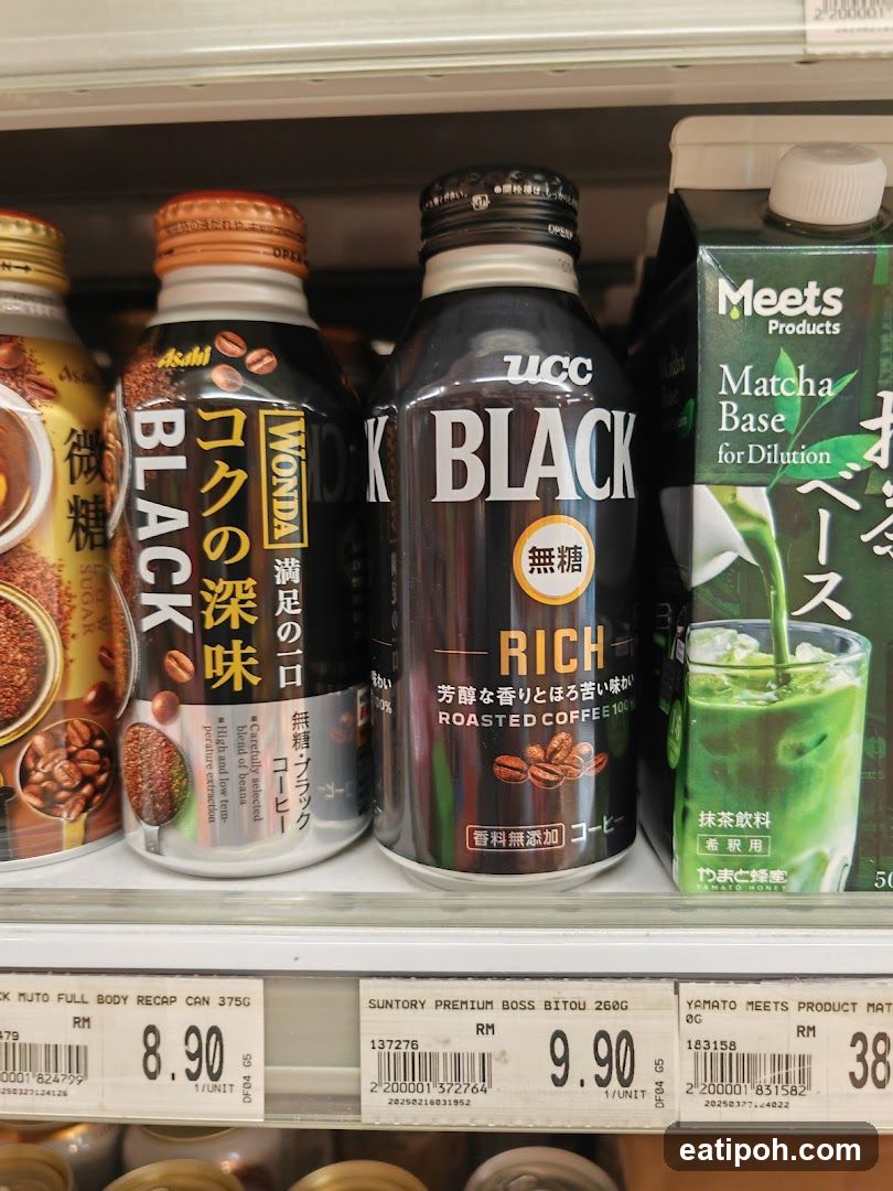 Supermarket Shelf with Coffee and Matcha Drinks