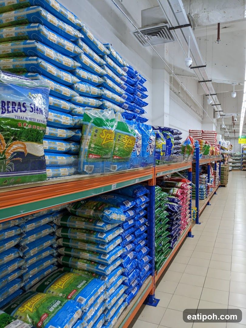 Supermarket aisle with rice products