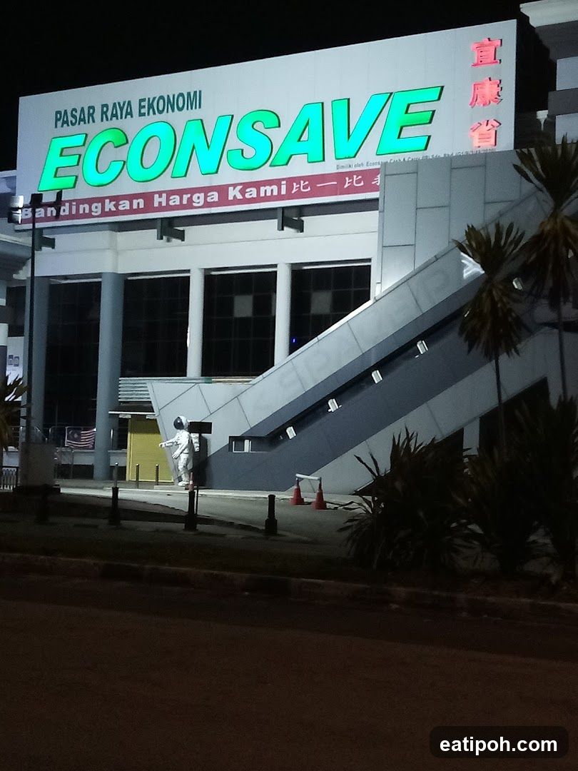 ECONSAVE Supermarket Exterior at Night