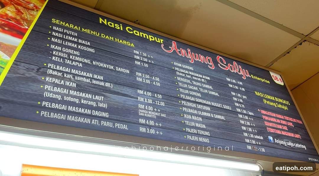 Nasi Campur Anjung Salju Enterprise Menu Board