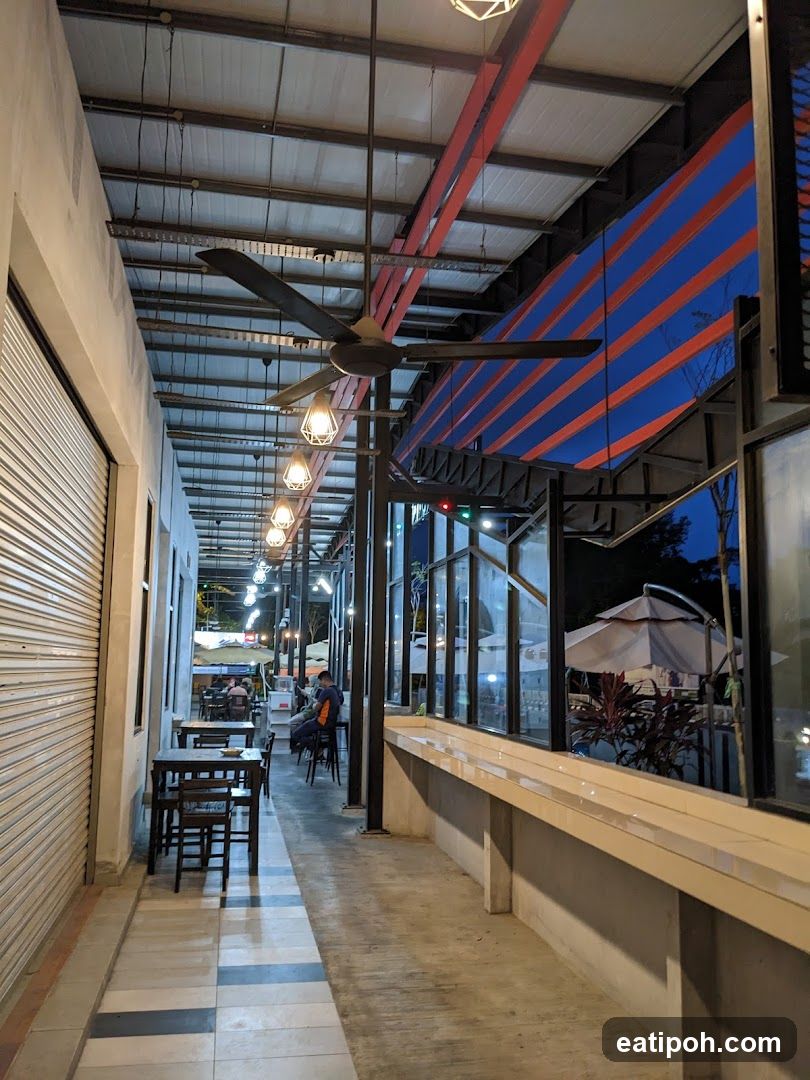 Outdoor dining corridor at night