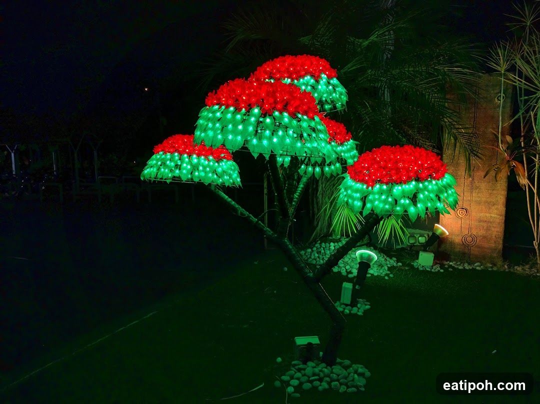 Luminous Tree Installation at Night