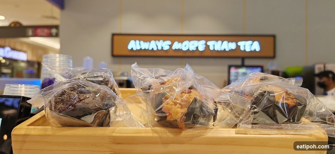 Baked goods display at a café