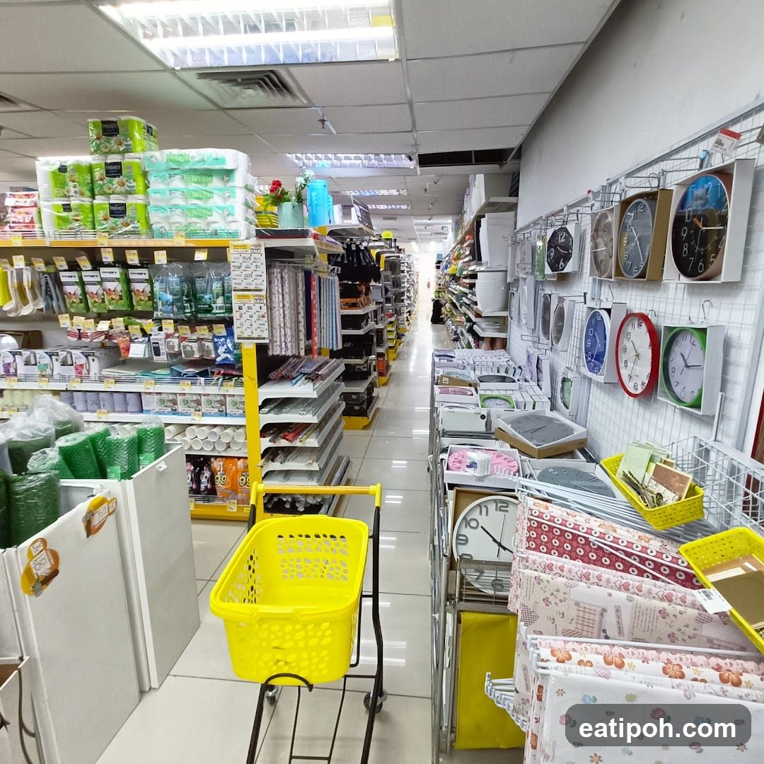Store aisle with shelves of merchandise