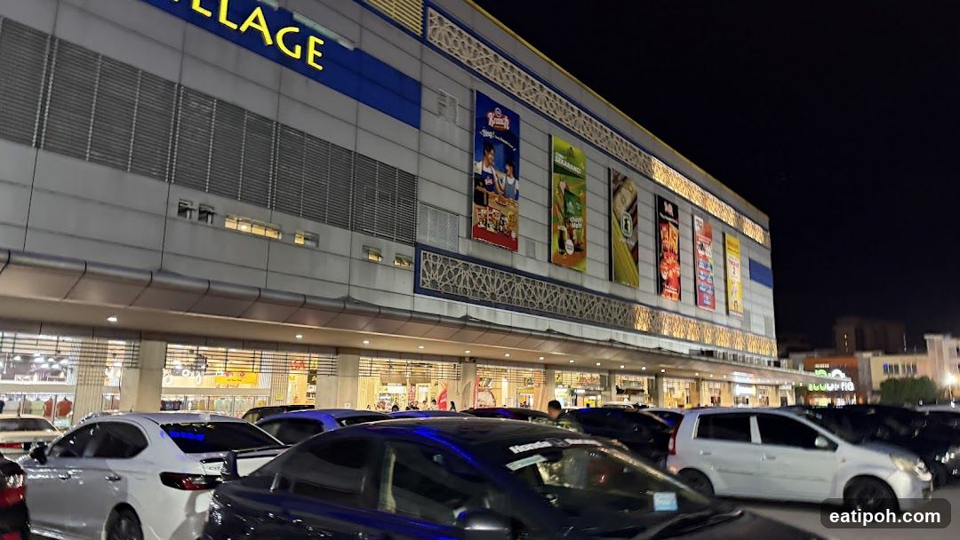 Nighttime exterior of a commercial building