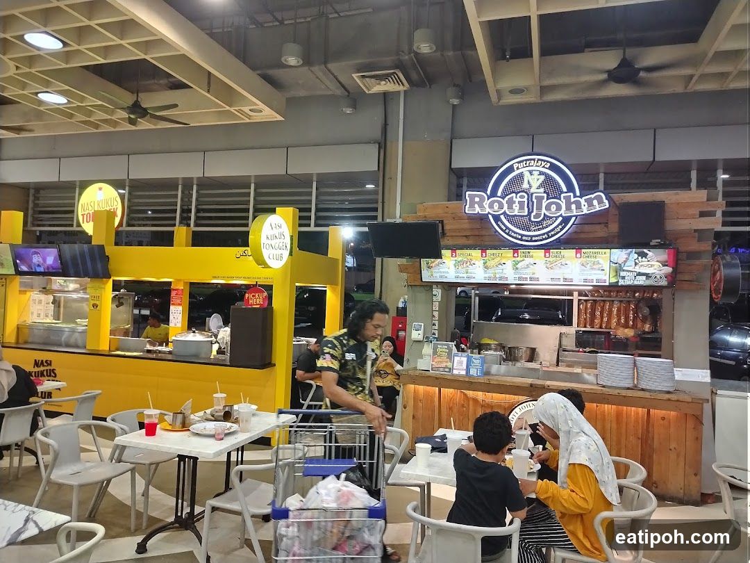 Food court interior with multiple stalls