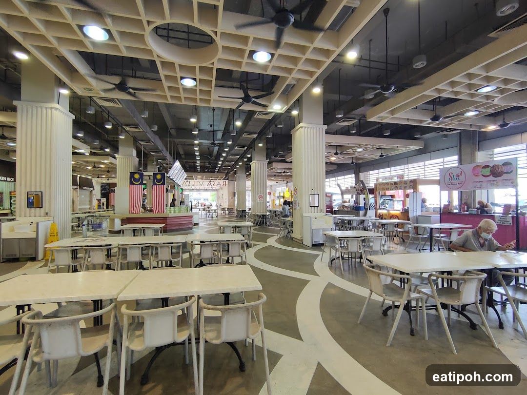 Interior of a large food court