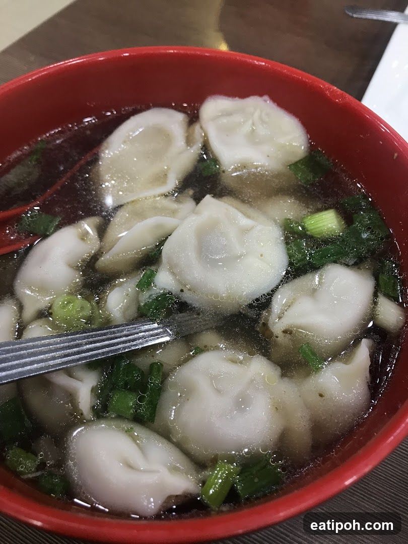 Wonton Soup in Red Bowl