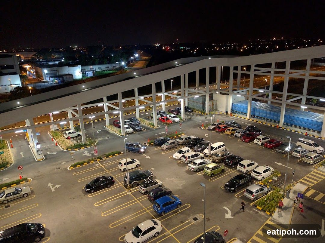 Nighttime parking lot view