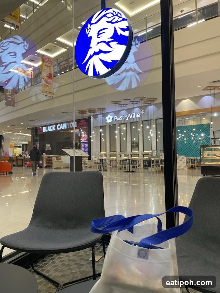 Interior view of shopping mall food court area