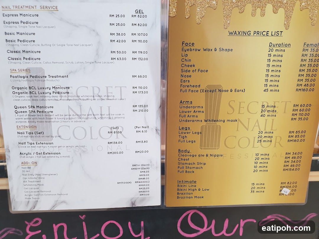 Secret Nail Color Professional Menu