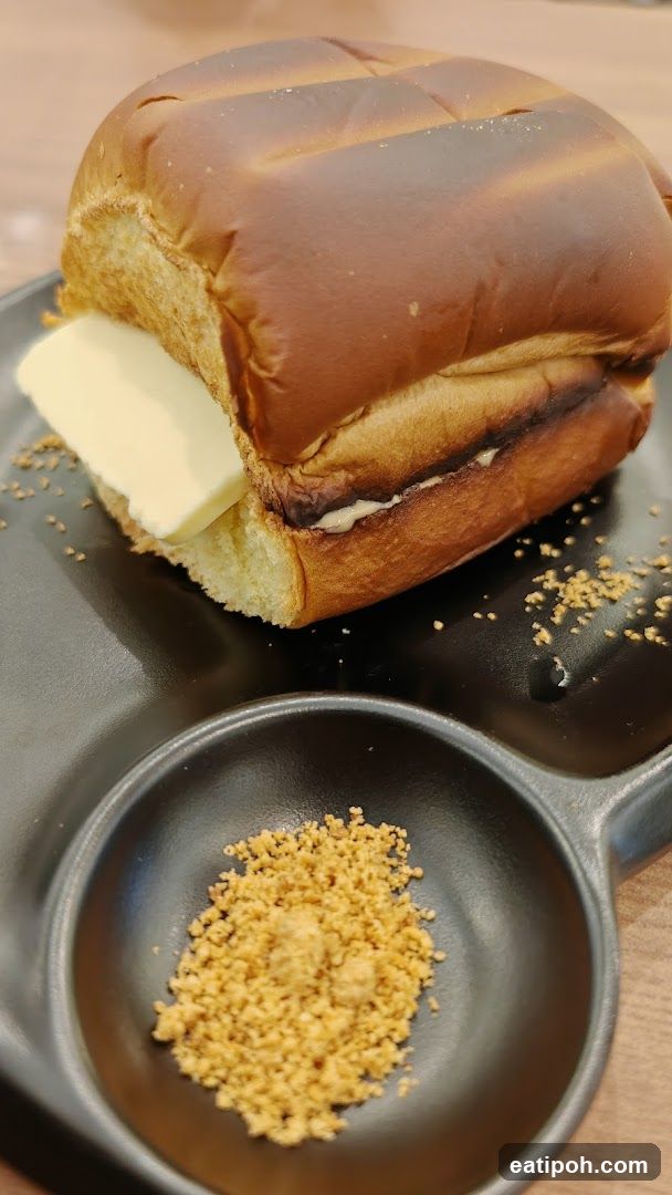 Bread with butter and crumbs