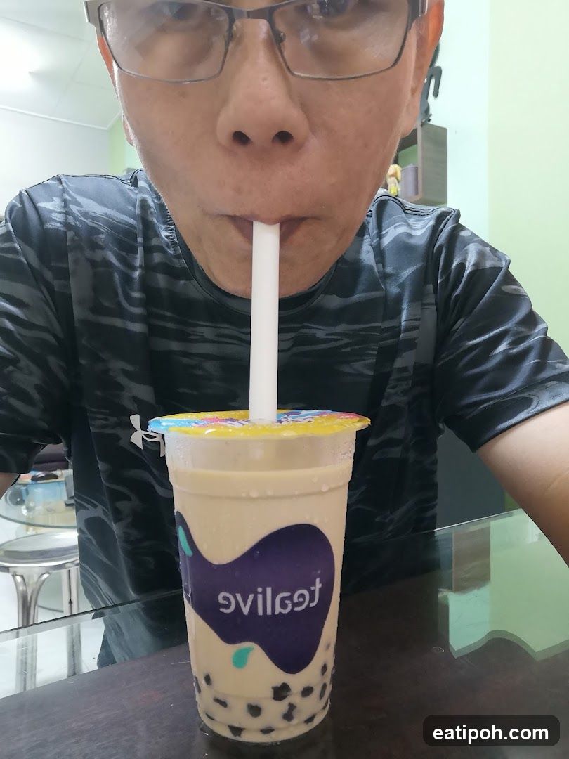 Person drinking bubble tea