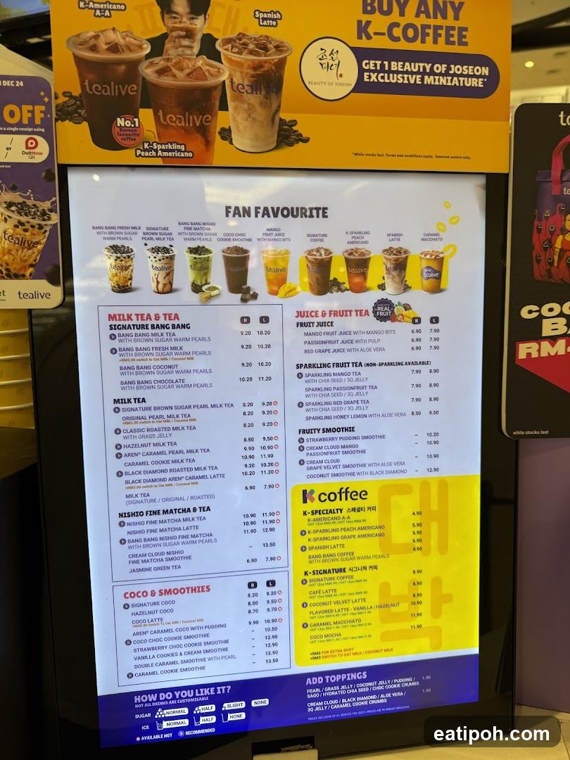 Tealive Menu Board