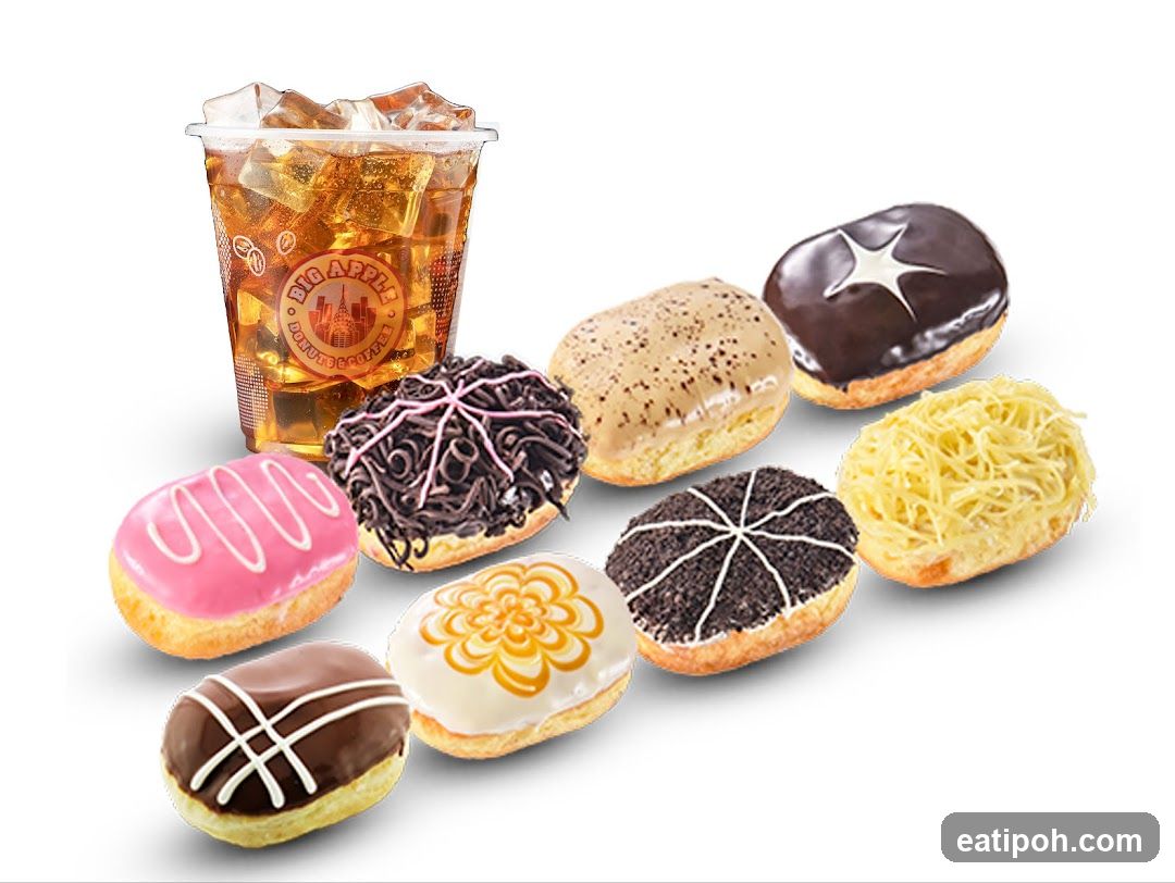 Assorted Donuts and Iced Drink