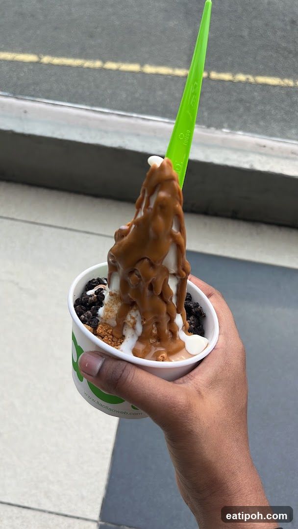 Hand holding ice cream dessert
