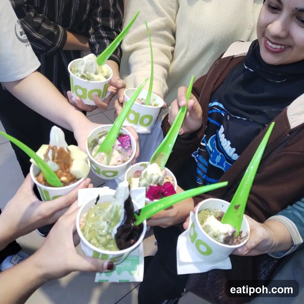 Group of people enjoying frozen yogurt
