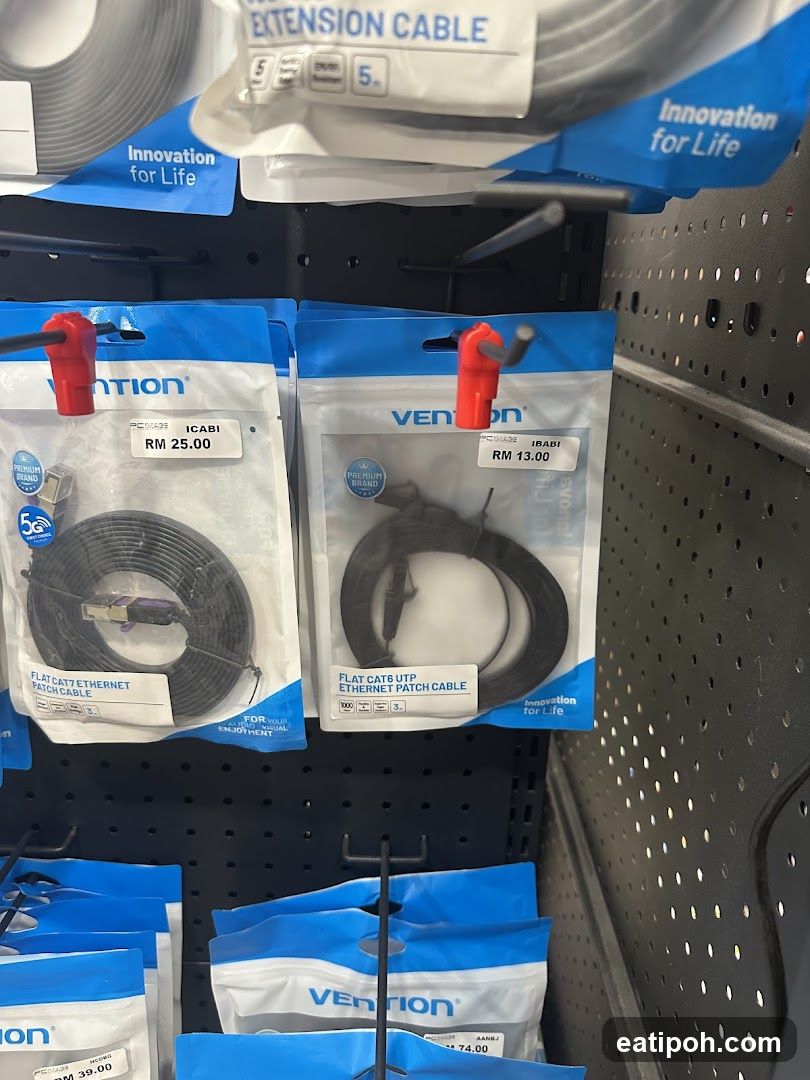 Store Shelf with Ethernet Cables