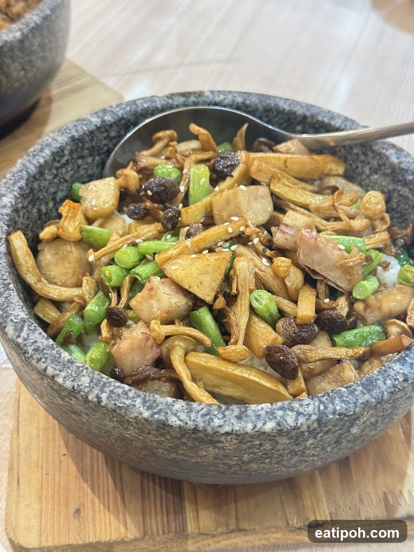 Food in stone bowl