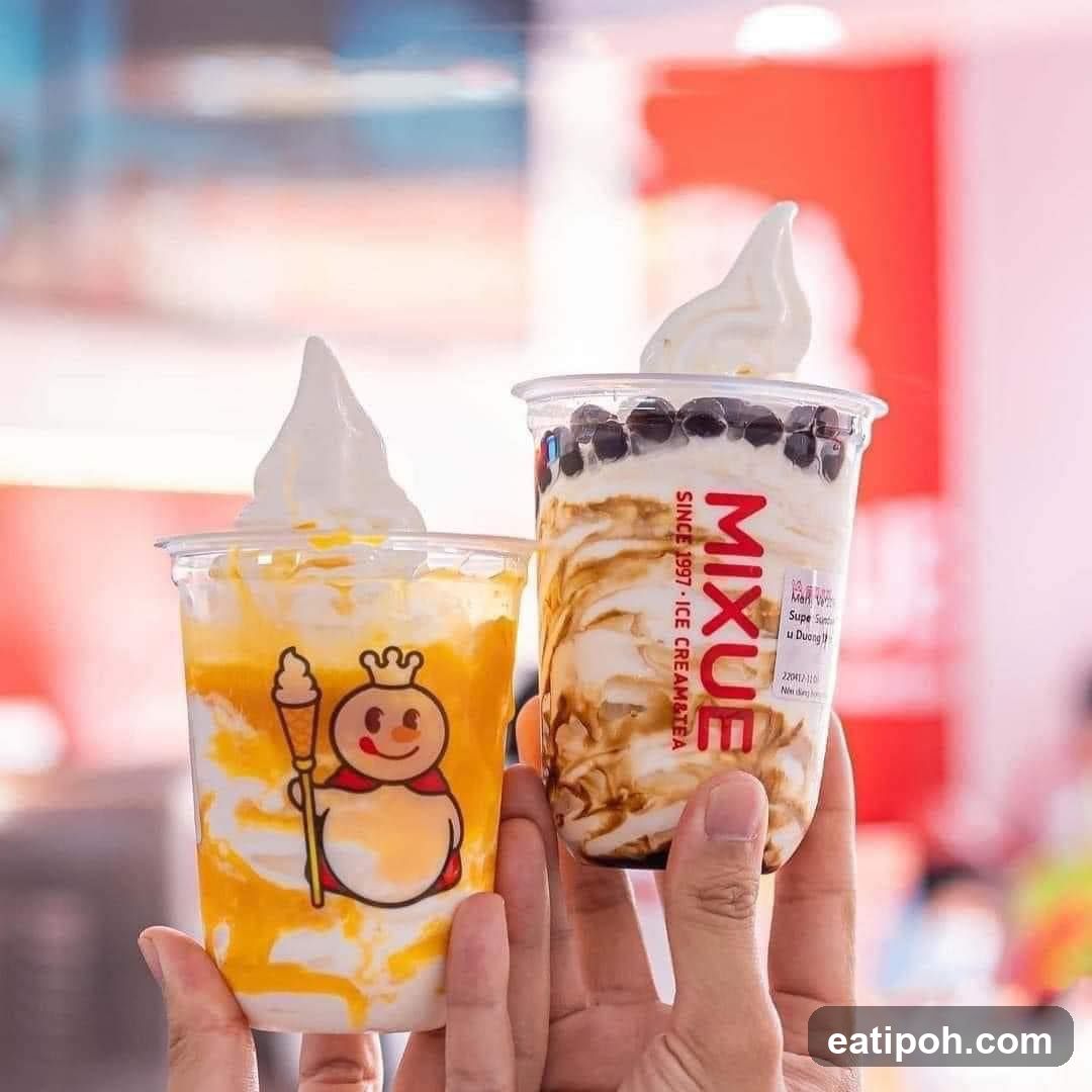 Two handheld beverages from MIXUE