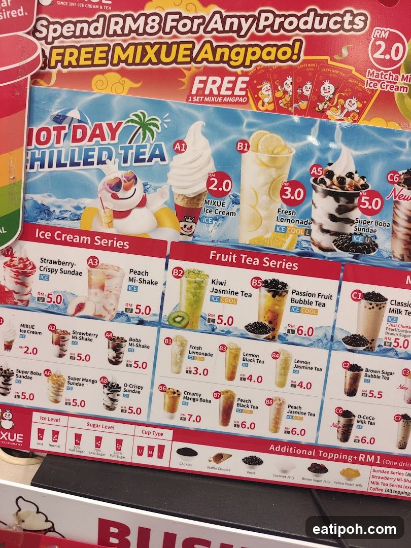 Mixue Ice Cream & Tea Menu