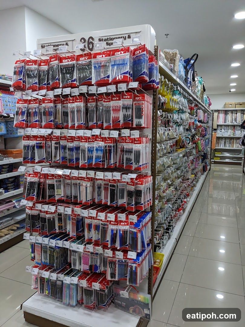 Stationery aisle in retail store