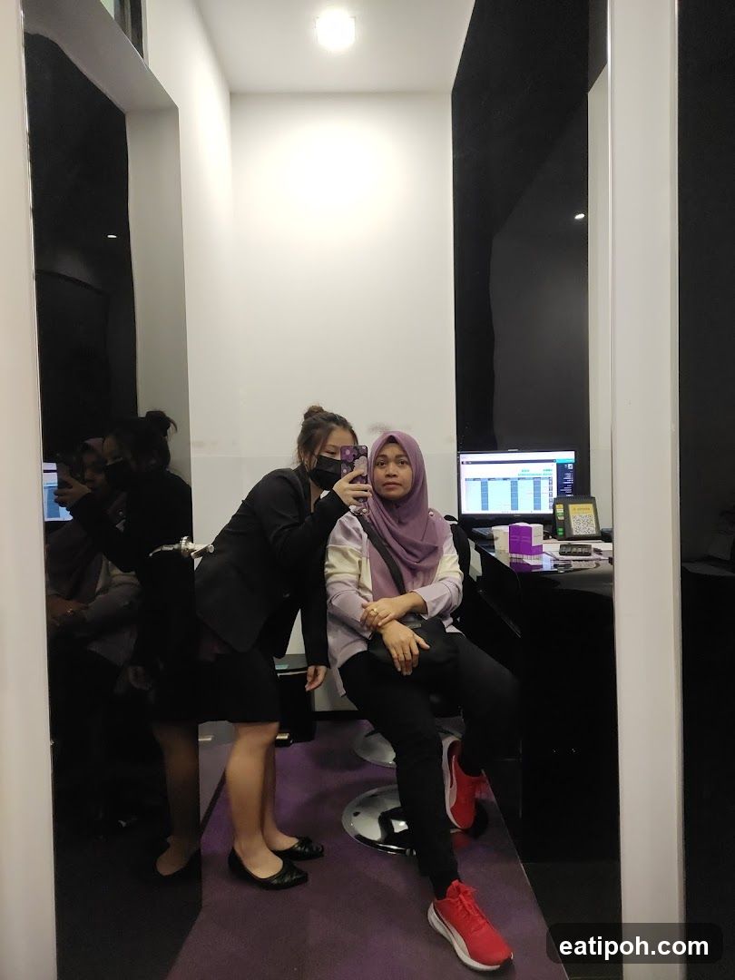 Interior selfie at salon or service center