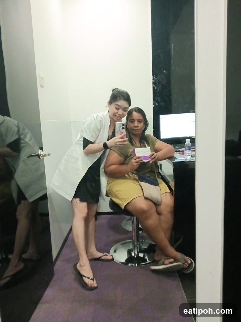 Interior selfie at beauty or medical clinic