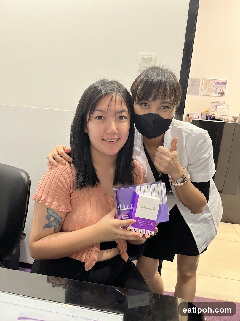 Two individuals in a clinic or beauty salon interior