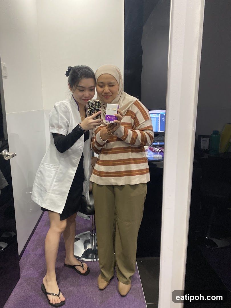 Two individuals in a clinic or beauty salon interior