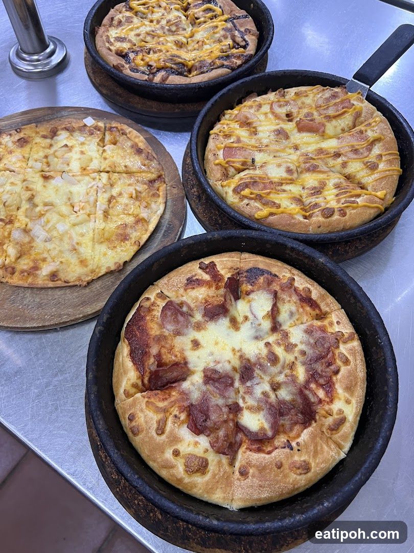 Pizzas on display