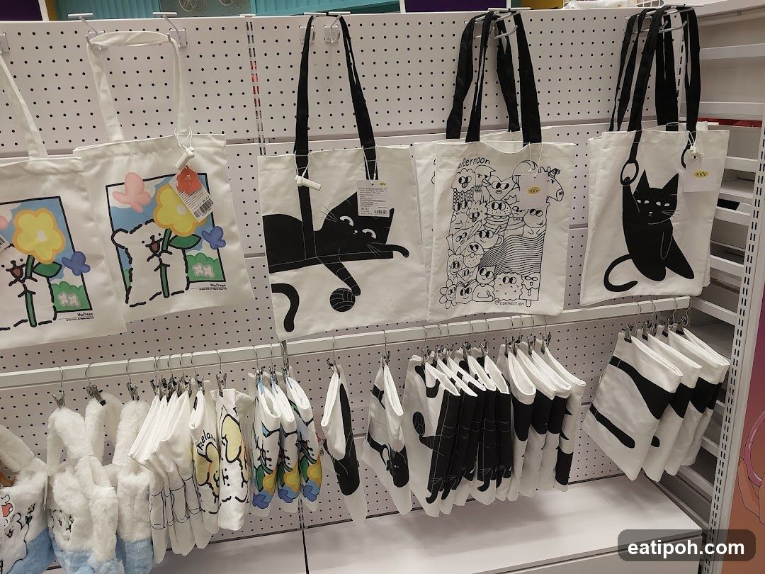 Store Display of Tote Bags and Accessories