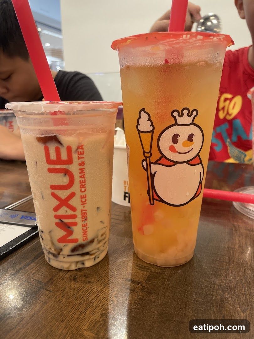 Two beverages at Mixue shop