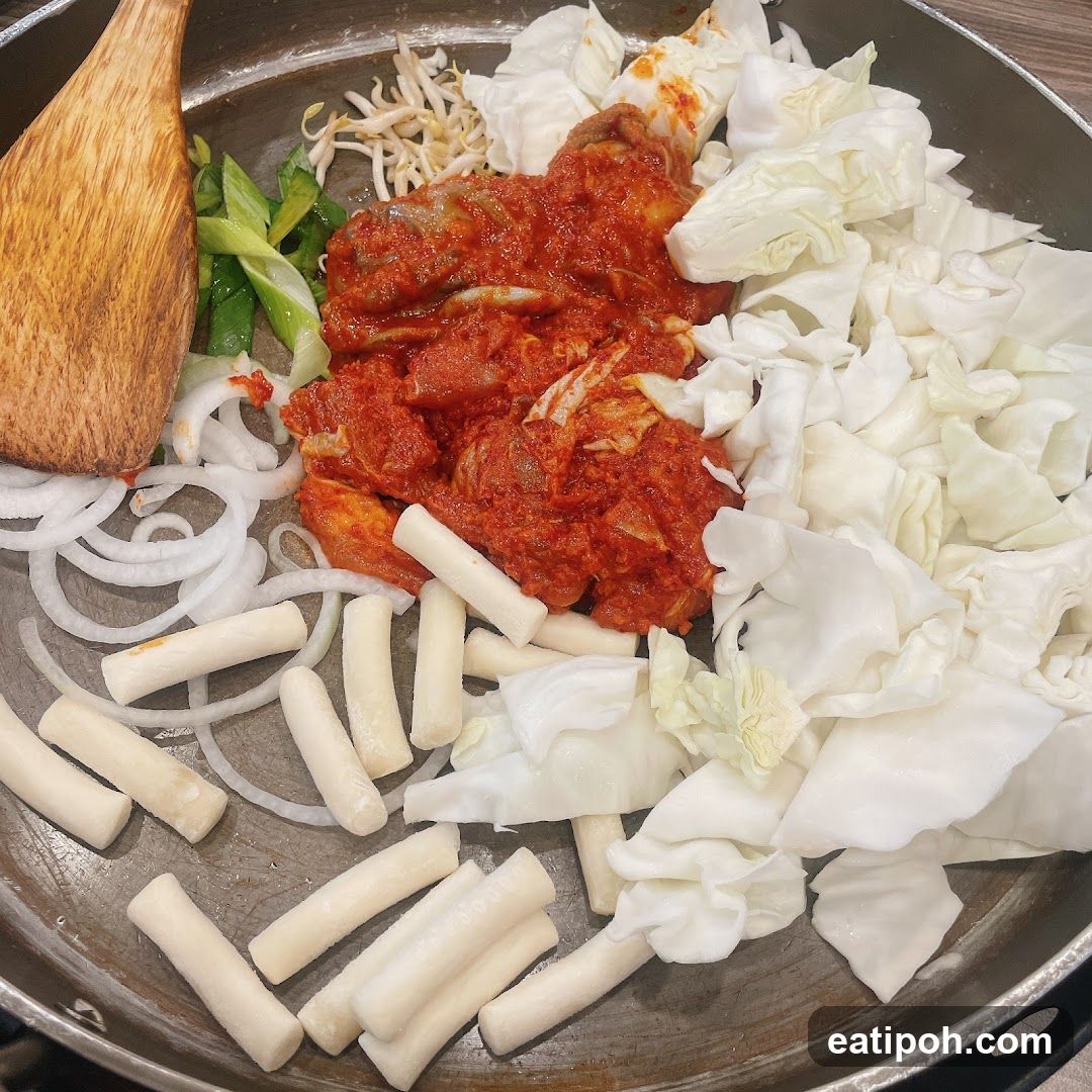 Cooking ingredients in a pan