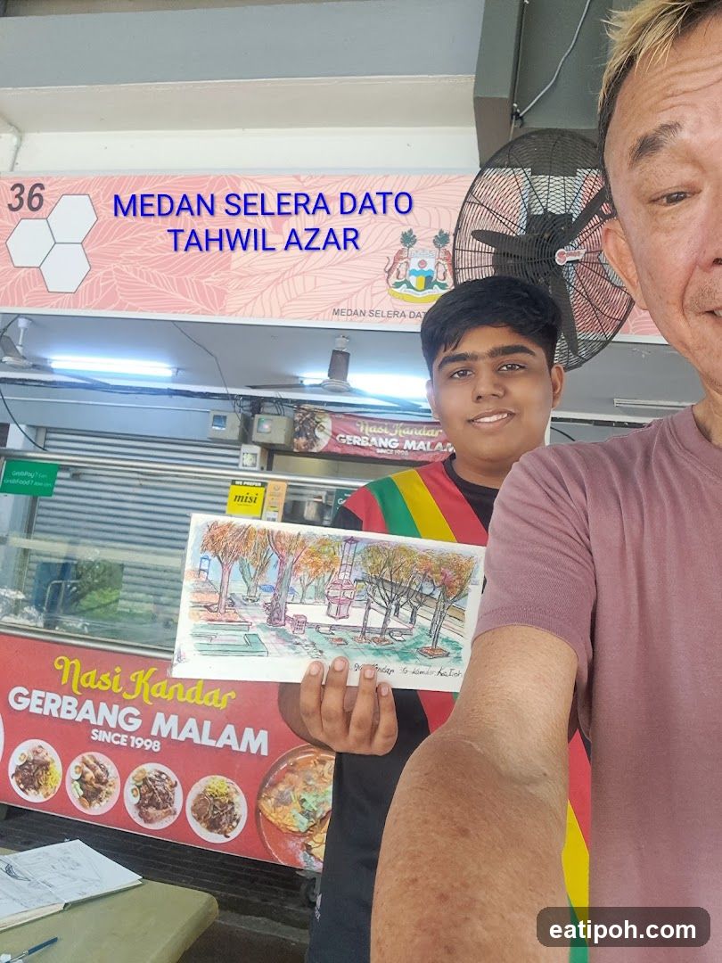 Two individuals at a food stall