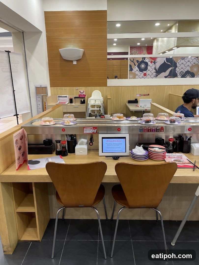 Sushi conveyor belt restaurant interior