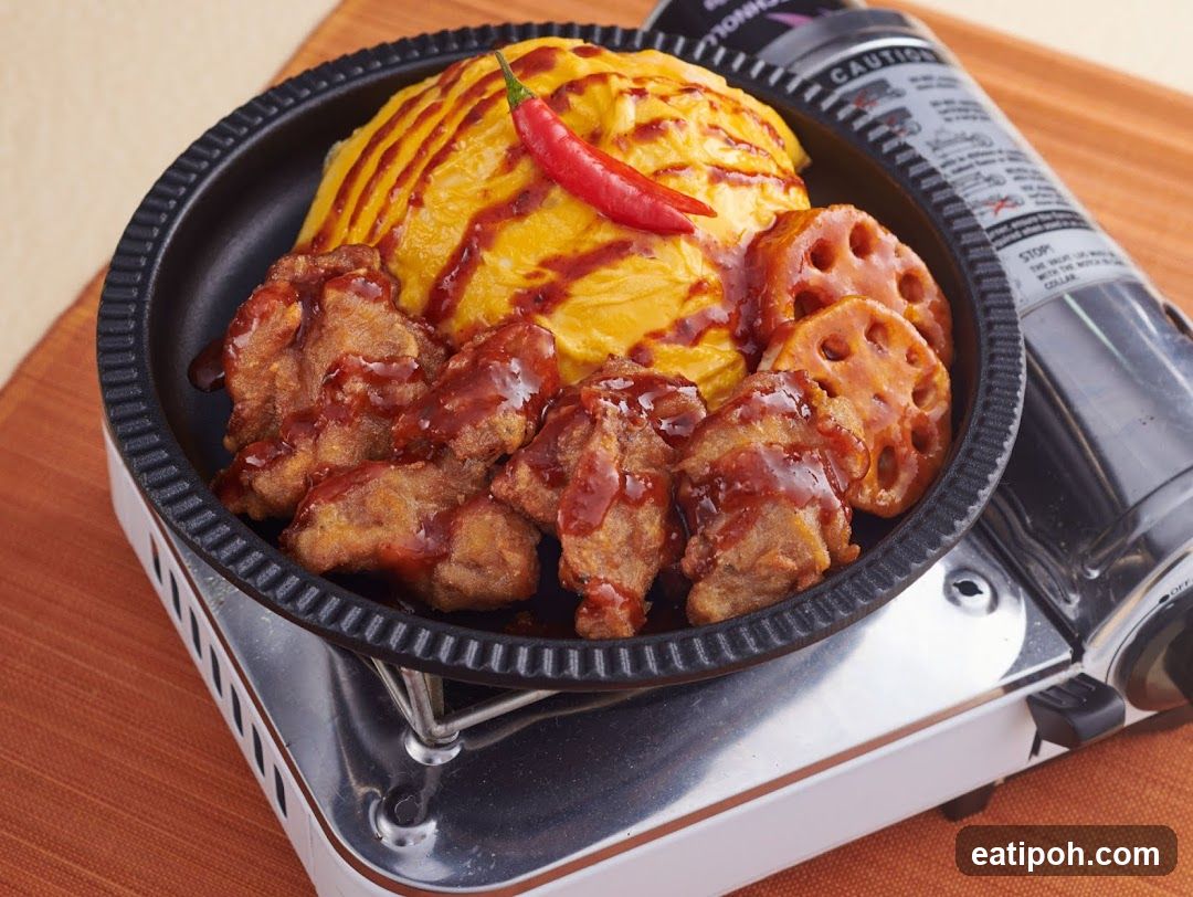 Omurice with Fried Chicken and Lotus Root