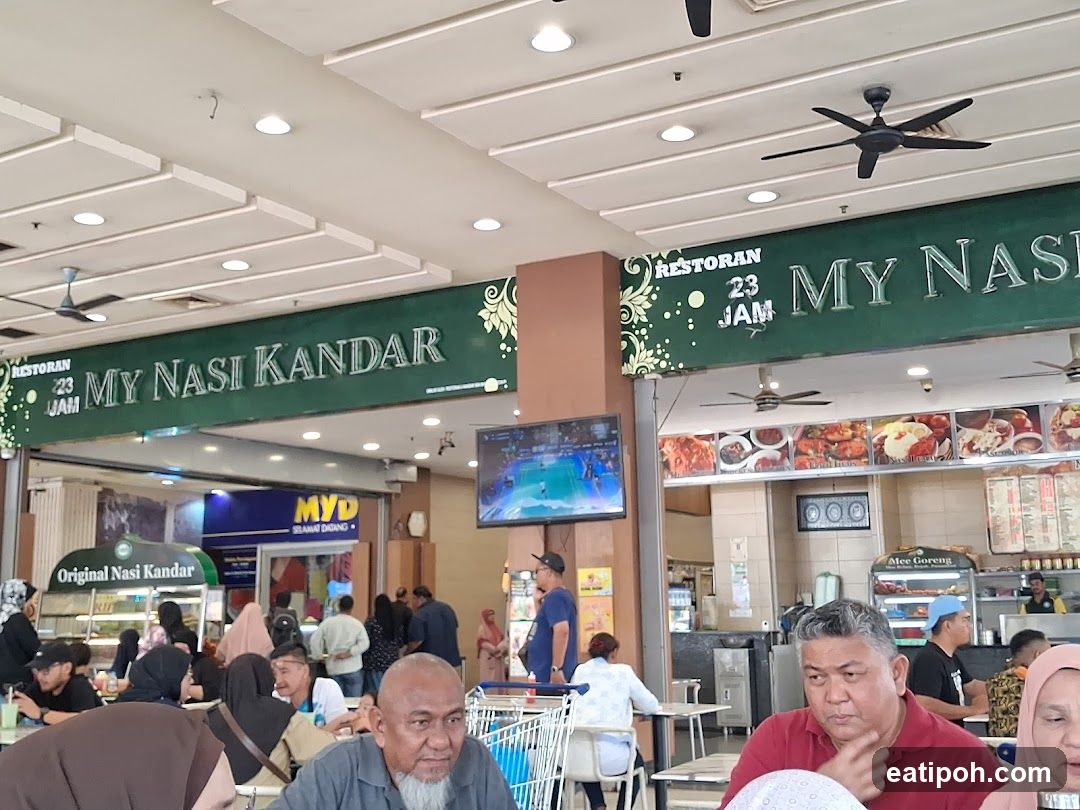 Interior of food court with multiple stalls