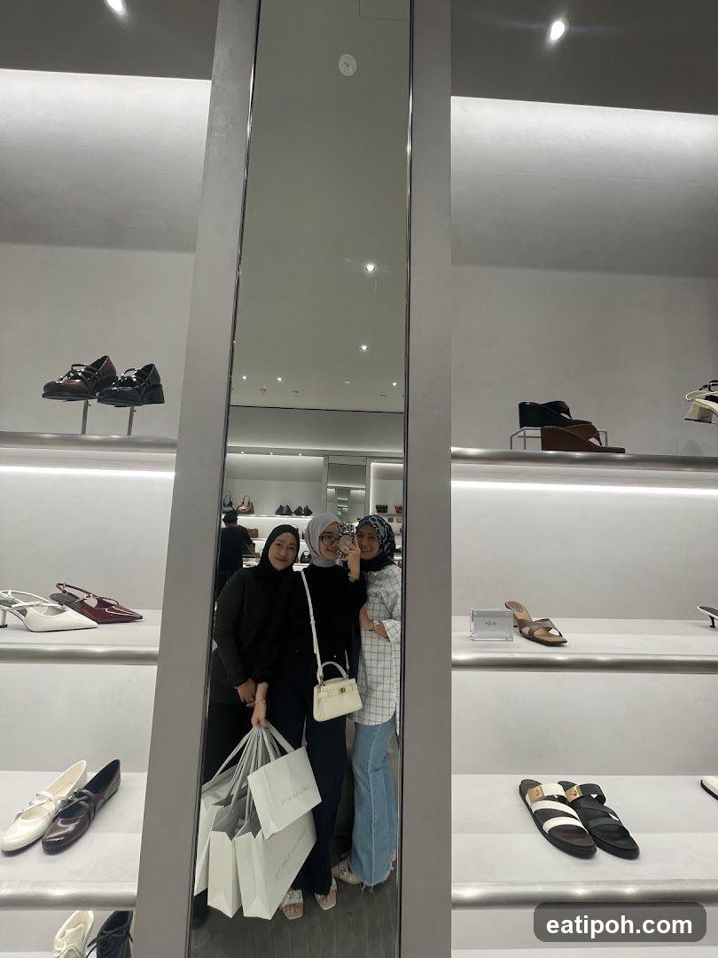 Shoe store interior mirror selfie