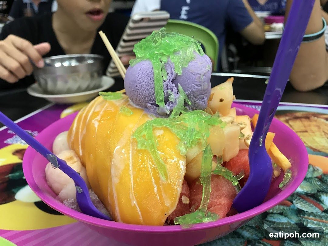 Ice cream dessert with fruit toppings