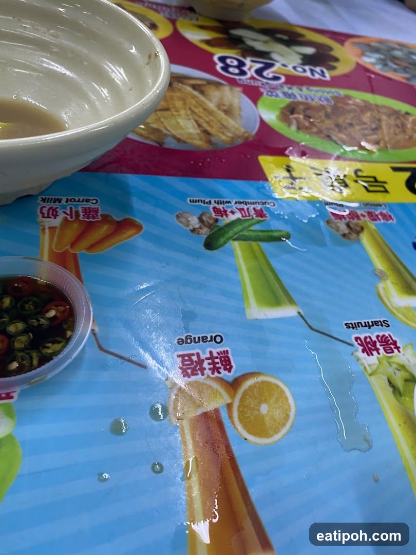Tabletop with food and printed material