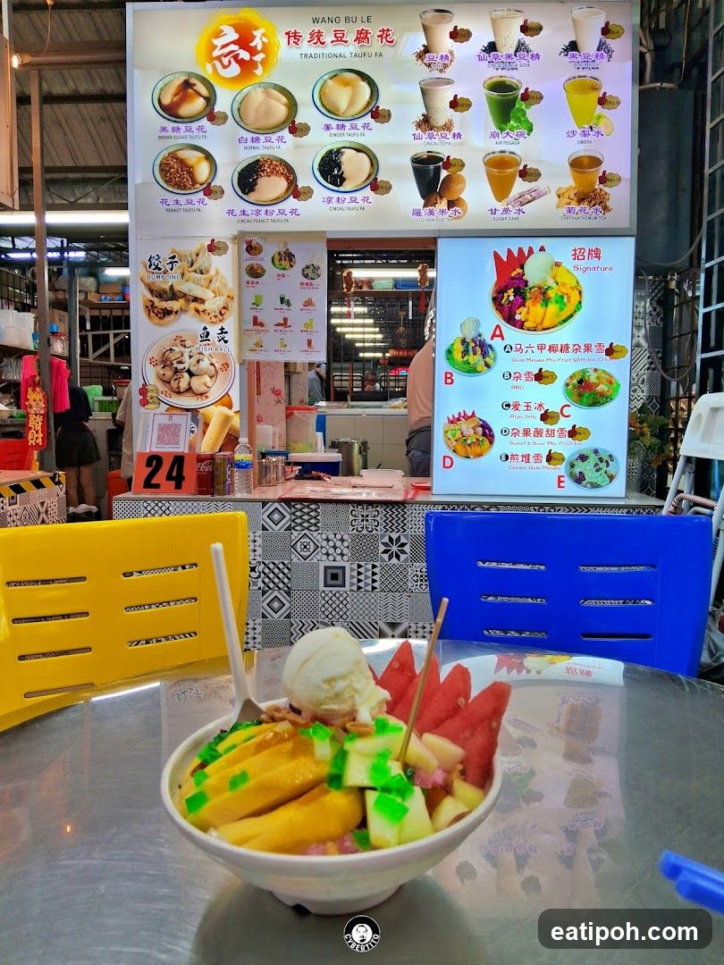 Food stall interior with dessert bowl